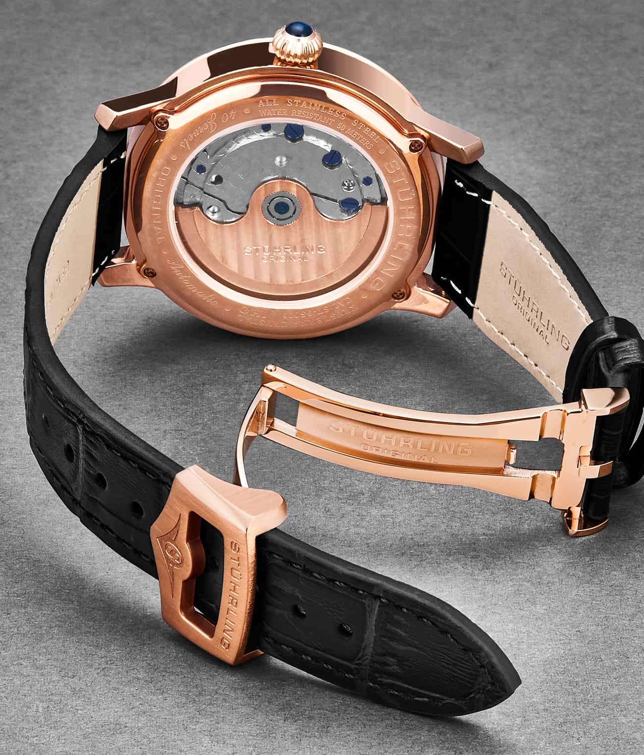 Stührling 20mm Leather Strap with Stainless Steel Deployant Buckle - Image 14