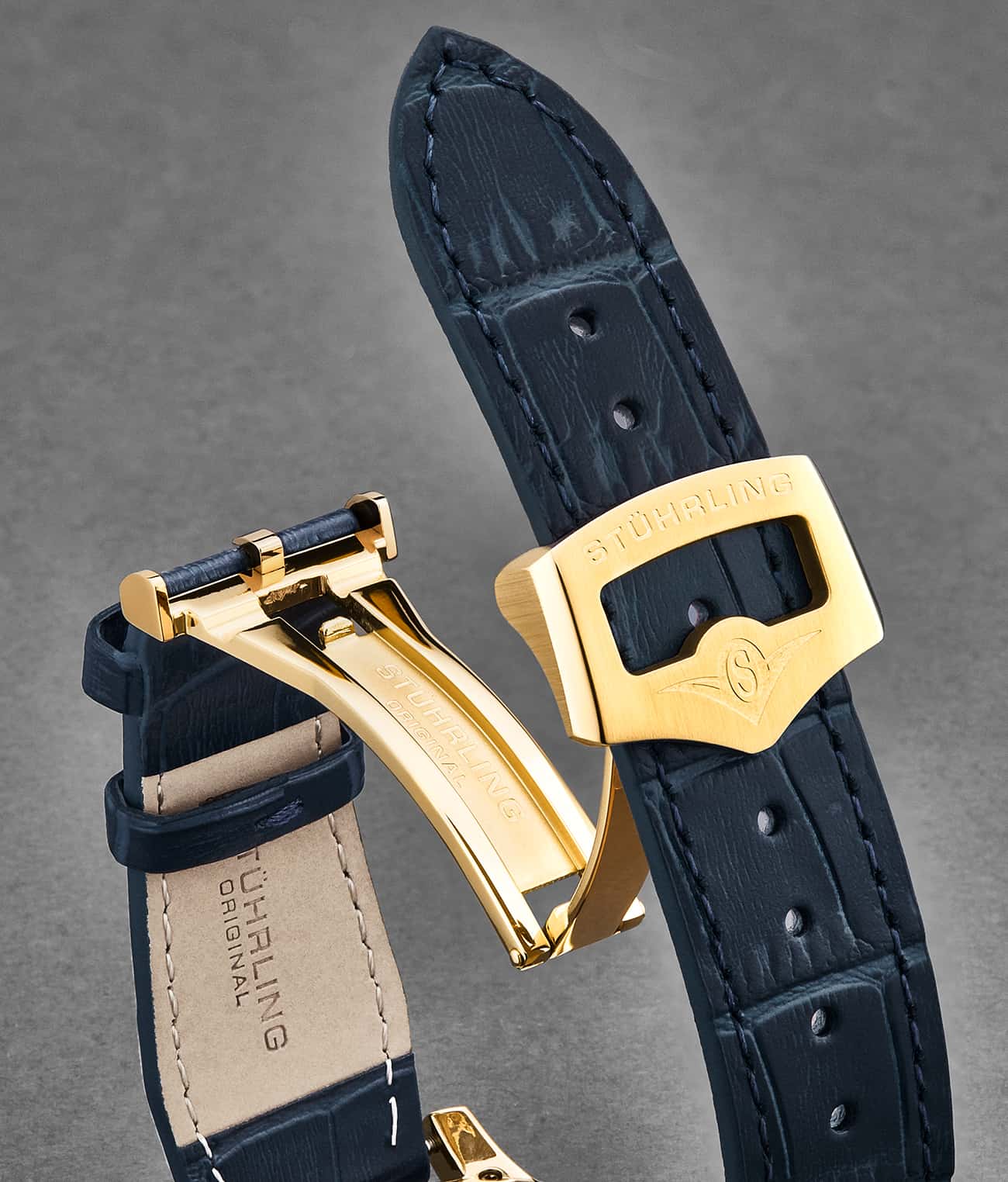 Stührling 20mm Leather Strap with Stainless Steel Deployant Buckle - Image 23