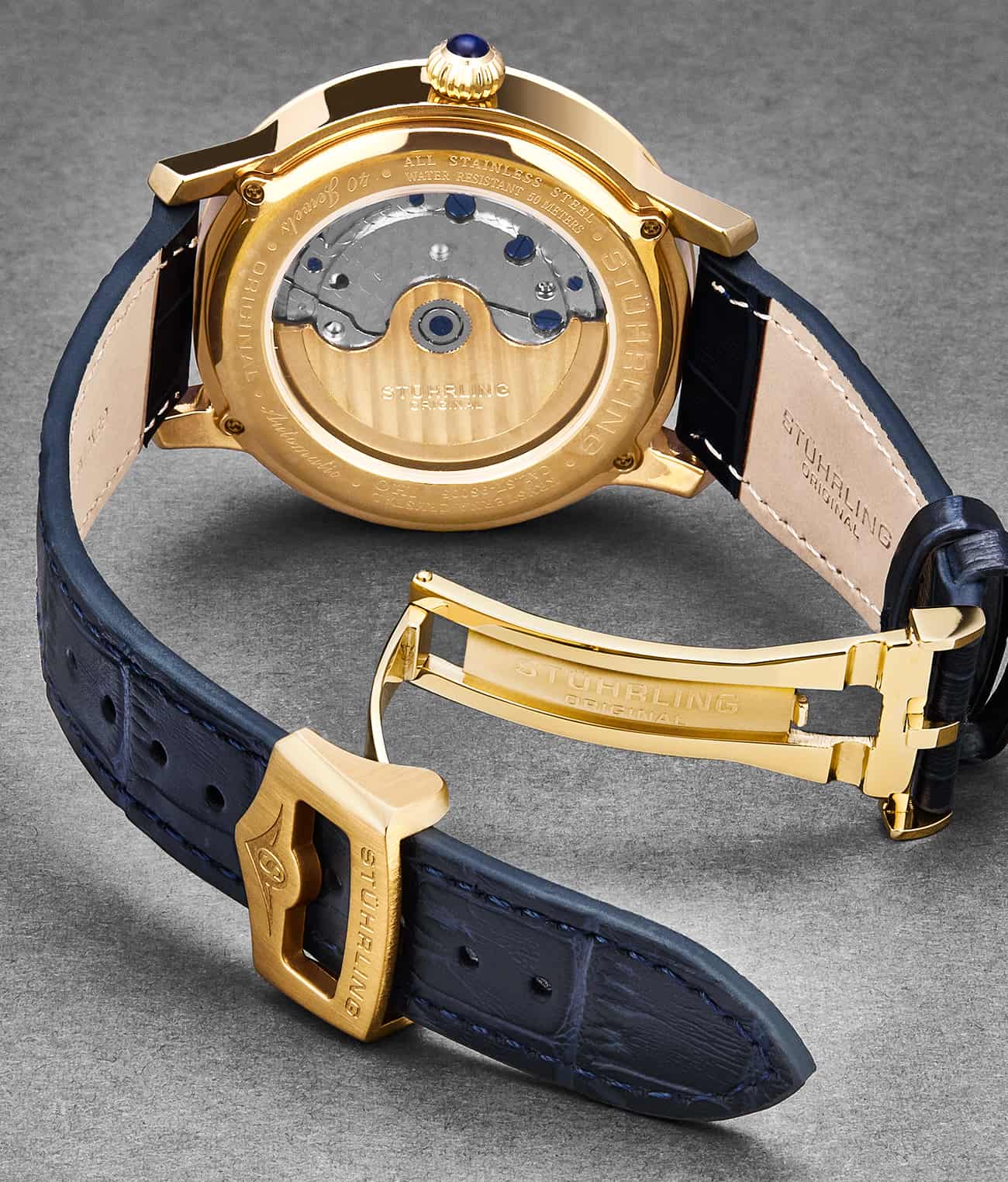 Stührling 20mm Leather Strap with Stainless Steel Deployant Buckle - Image 24