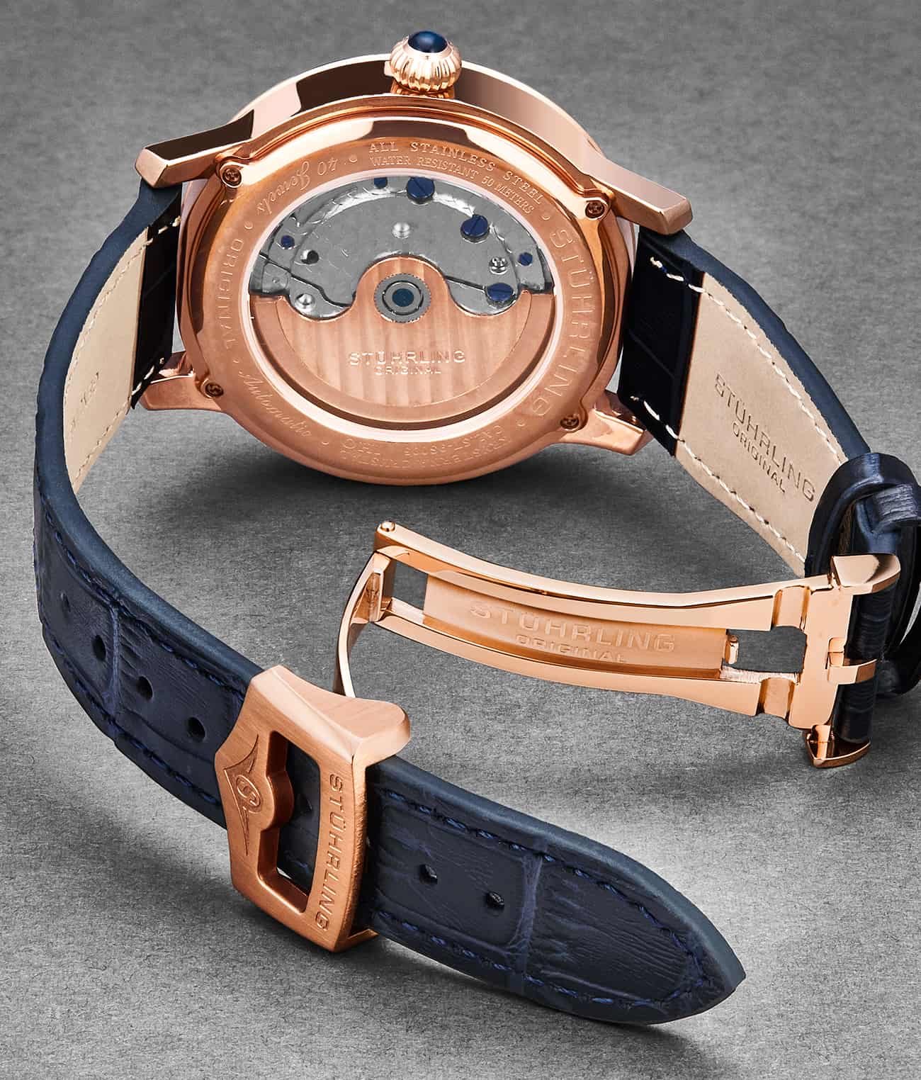 Stührling 20mm Leather Strap with Stainless Steel Deployant Buckle - Image 29