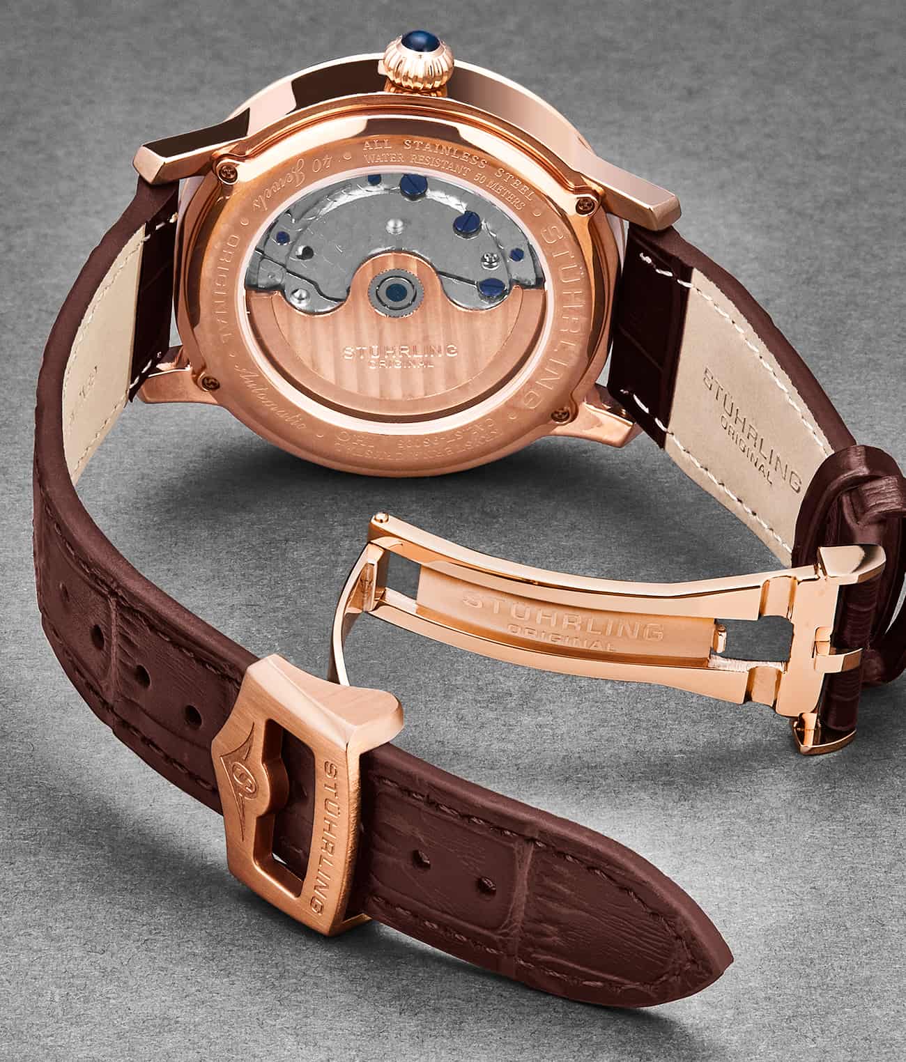 Stührling 20mm Leather Strap with Stainless Steel Deployant Buckle - Image 44