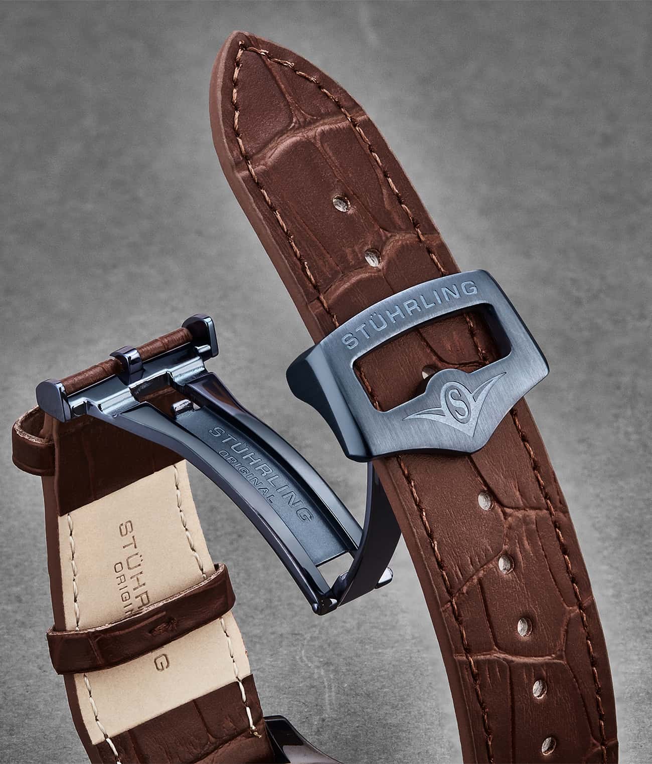 Stührling 24mm Leather Strap with Stainless Steel Deployant Buckle - Image 13