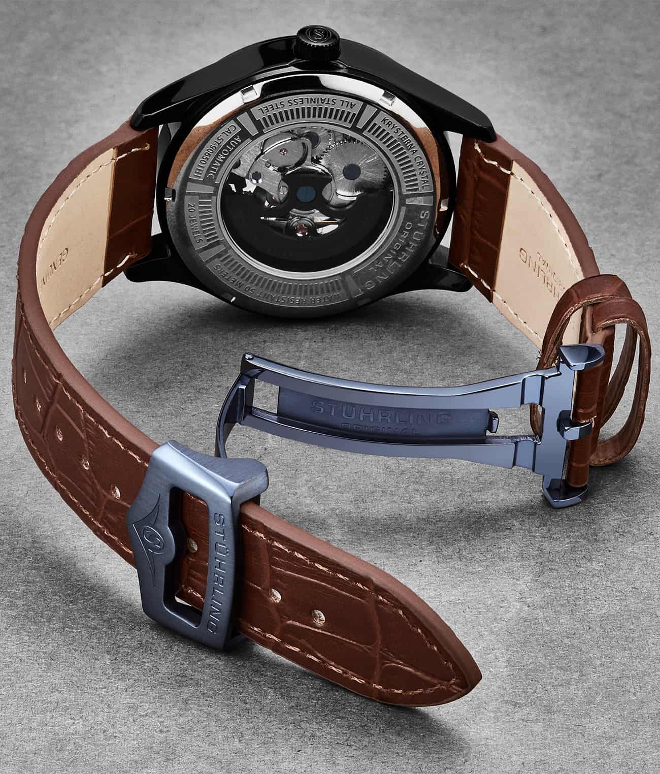 Stührling 24mm Leather Strap with Stainless Steel Deployant Buckle - Image 14