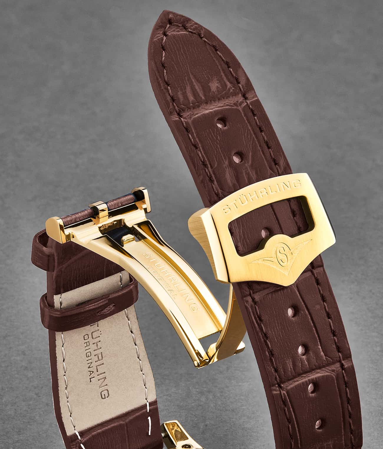 Stührling 24mm Leather Strap with Stainless Steel Deployant Buckle - Image 18