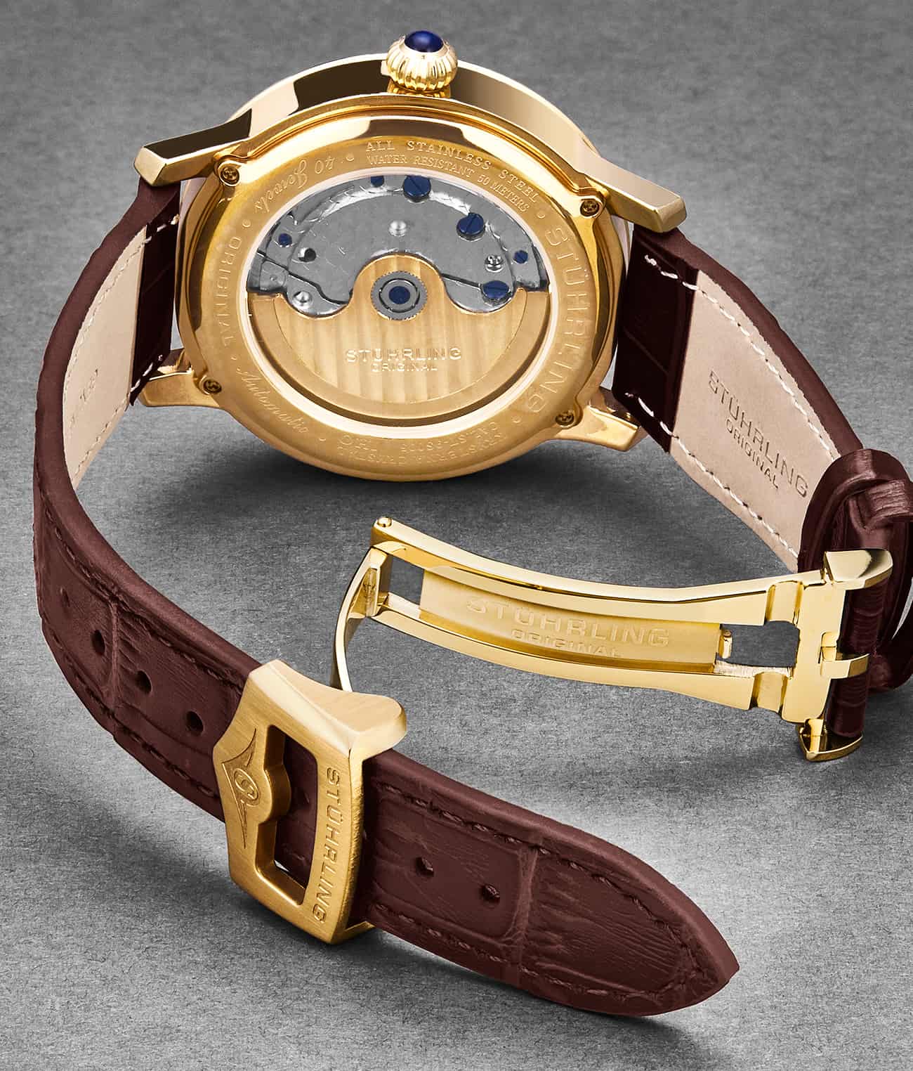 Stührling 24mm Leather Strap with Stainless Steel Deployant Buckle - Image 19