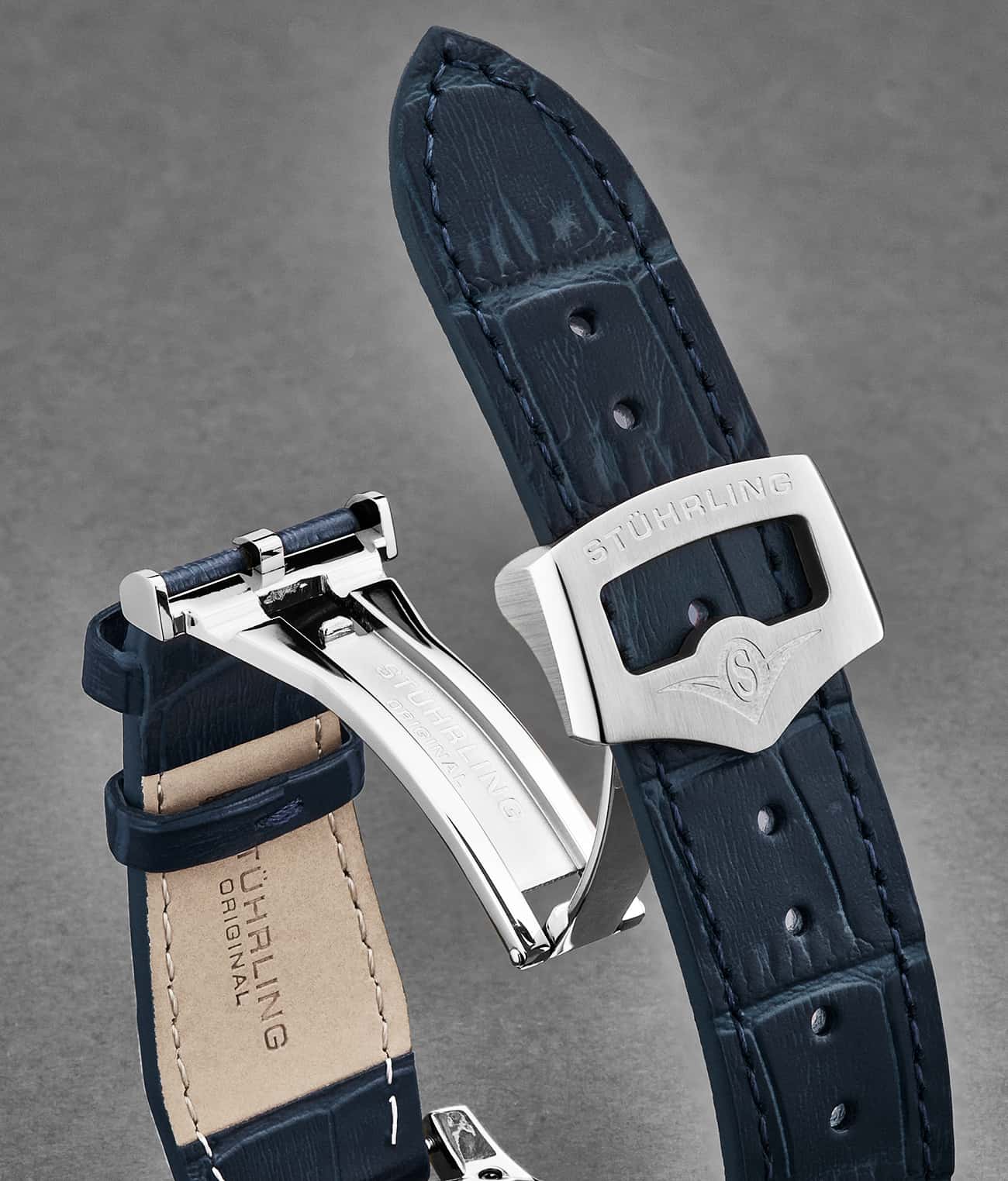 Stührling 24mm Leather Strap with Stainless Steel Deployant Buckle - Image 26