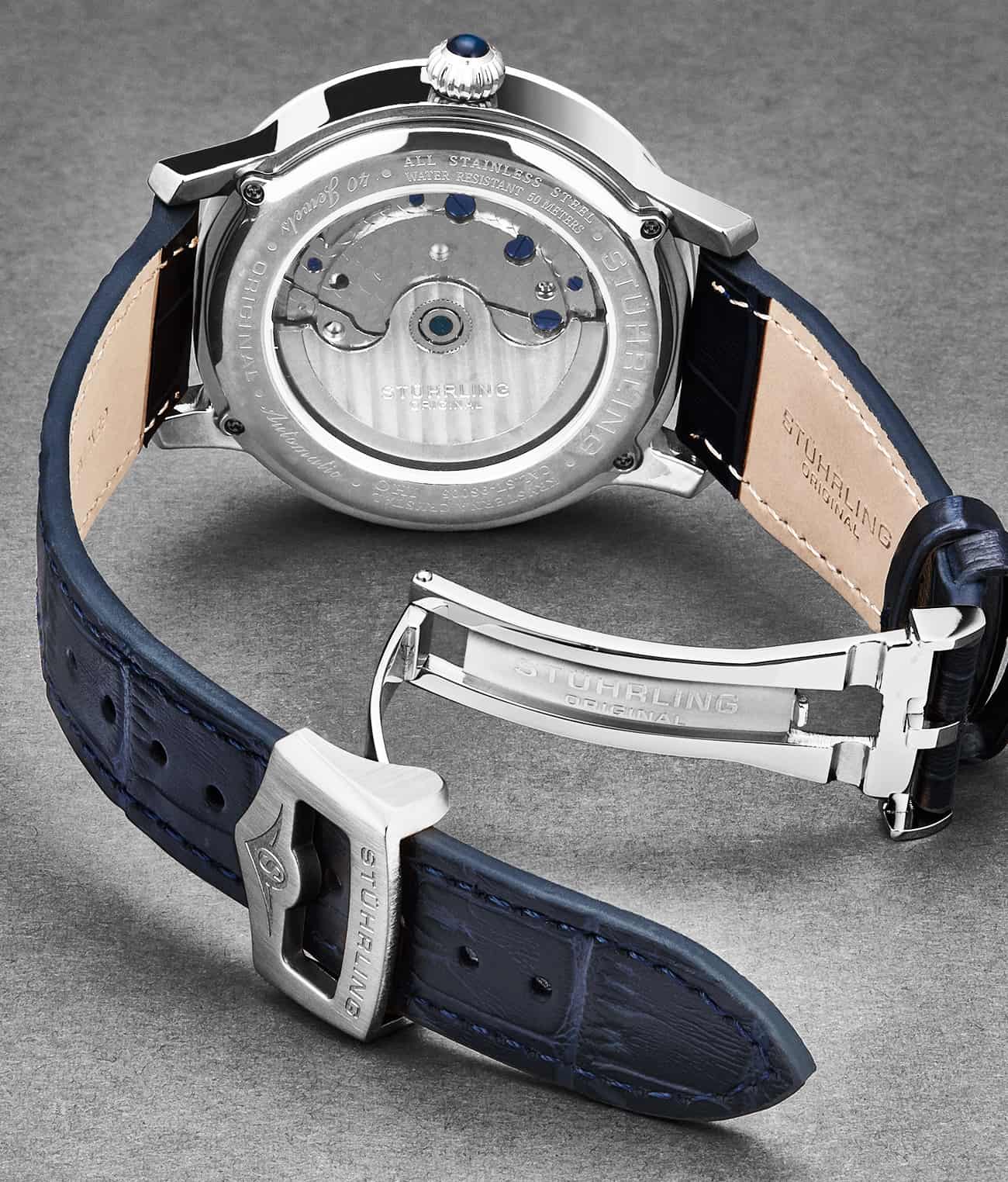 Stührling 24mm Leather Strap with Stainless Steel Deployant Buckle - Image 27