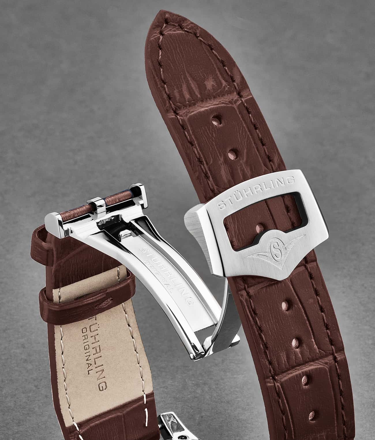 Stührling 24mm Leather Strap with Stainless Steel Deployant Buckle - Image 3