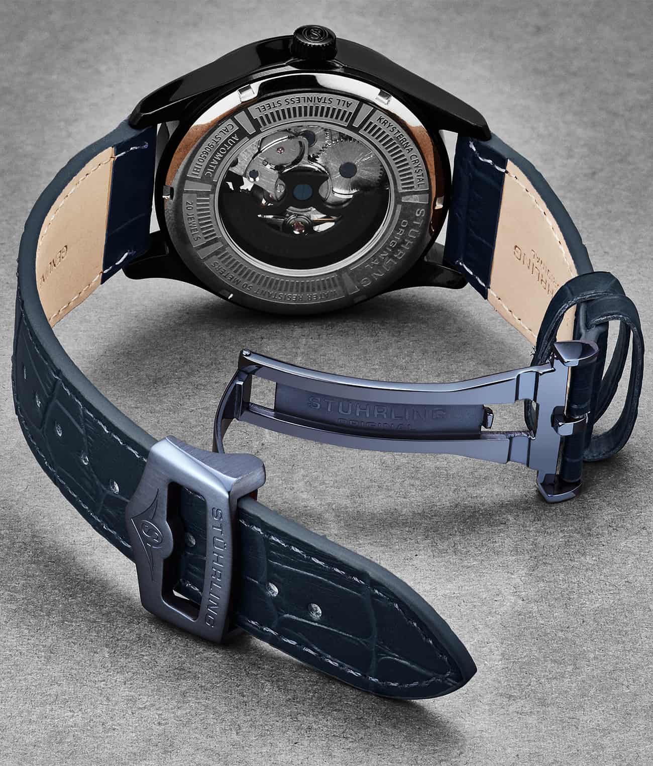 Stührling 24mm Leather Strap with Stainless Steel Deployant Buckle - Image 36