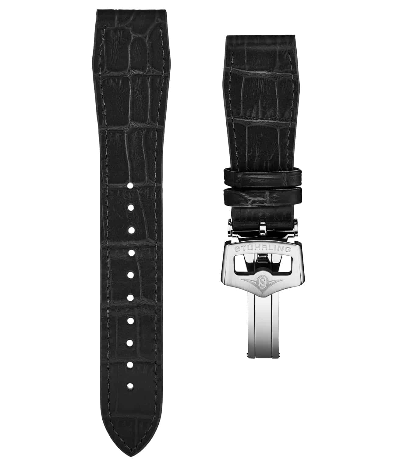 Stührling 24mm Leather Strap with Stainless Steel Deployant Buckle - Image 48