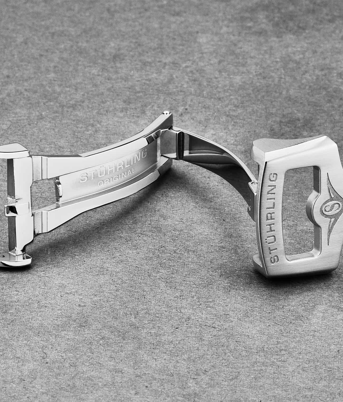 Stührling 24mm Leather Strap with Stainless Steel Deployant Buckle - Image 5