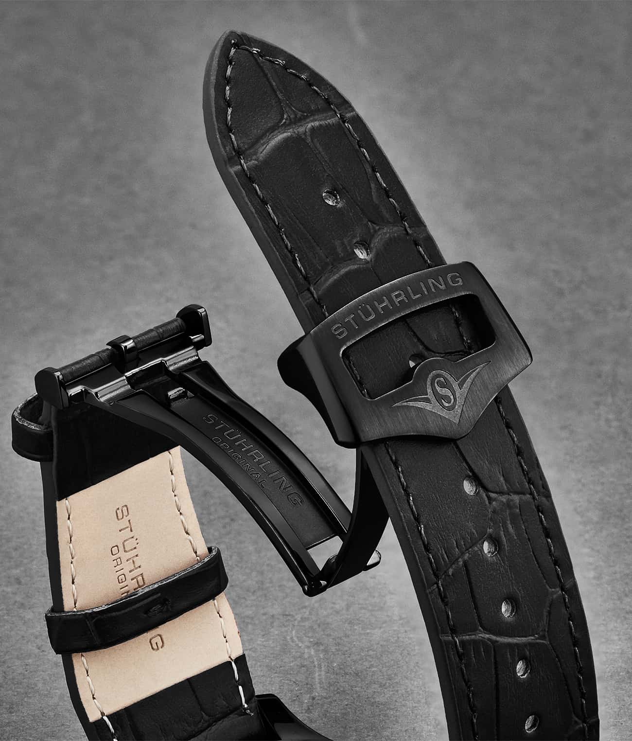 Stührling 24mm Leather Strap with Stainless Steel Deployant Buckle - Image 54
