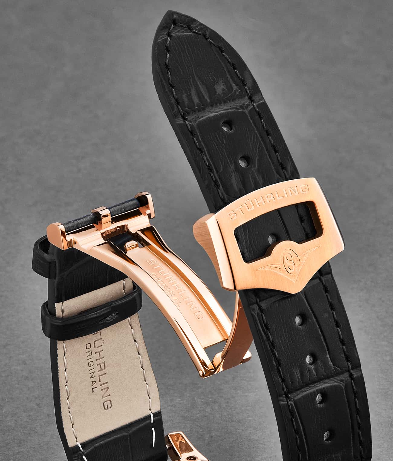 Stührling 24mm Leather Strap with Stainless Steel Deployant Buckle - Image 69