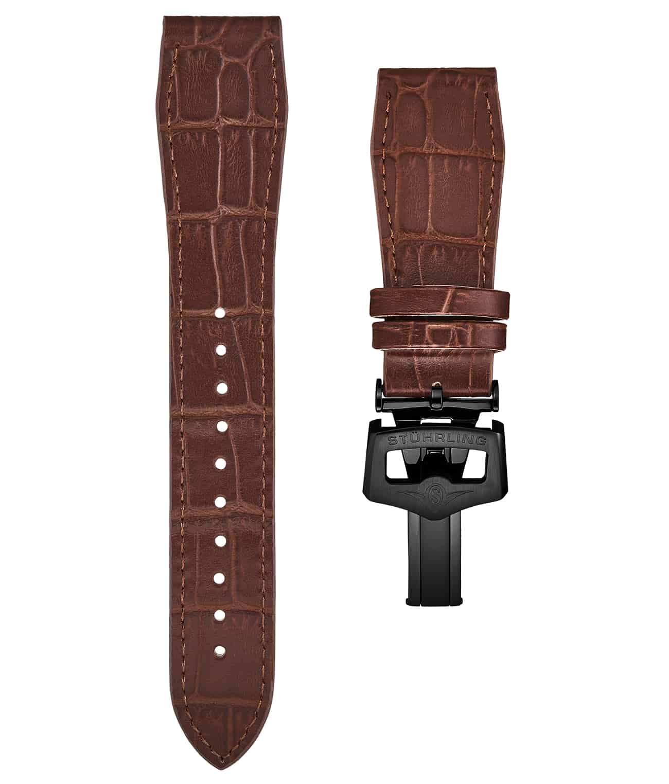 Stührling 24mm Leather Strap with Stainless Steel Deployant Buckle - Image 7