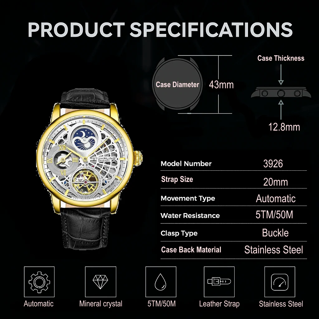 Stührling 3926 Automatic 43mm Skeleton - Image 28