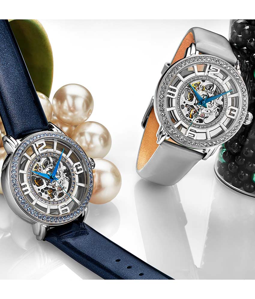 Stührling Winchester 3941.2 Automatic 38mm Skeleton with Sofia Frosted Bangle, Lily Polished Bangle and Studs - Image 6