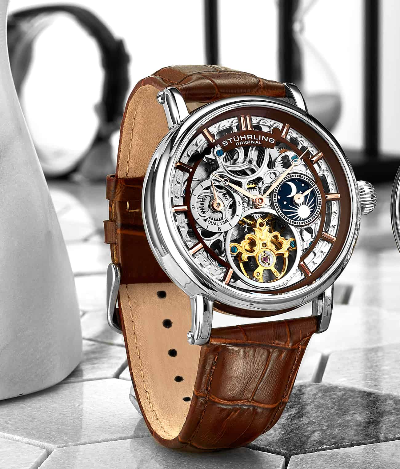 Stührling Macrocosm 4000 Automatic 43mm Skeleton with Dual Time - Image 2