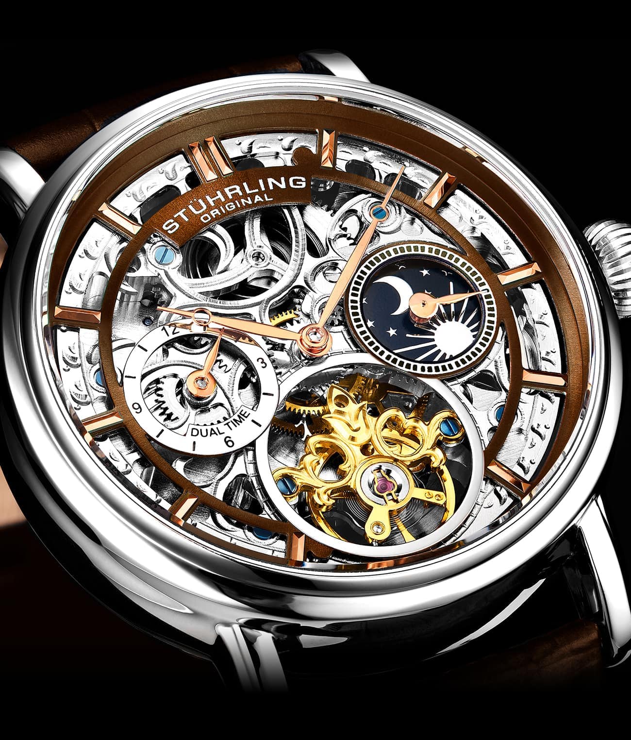 Stührling Macrocosm 4000 Automatic 43mm Skeleton with Dual Time - Image 3