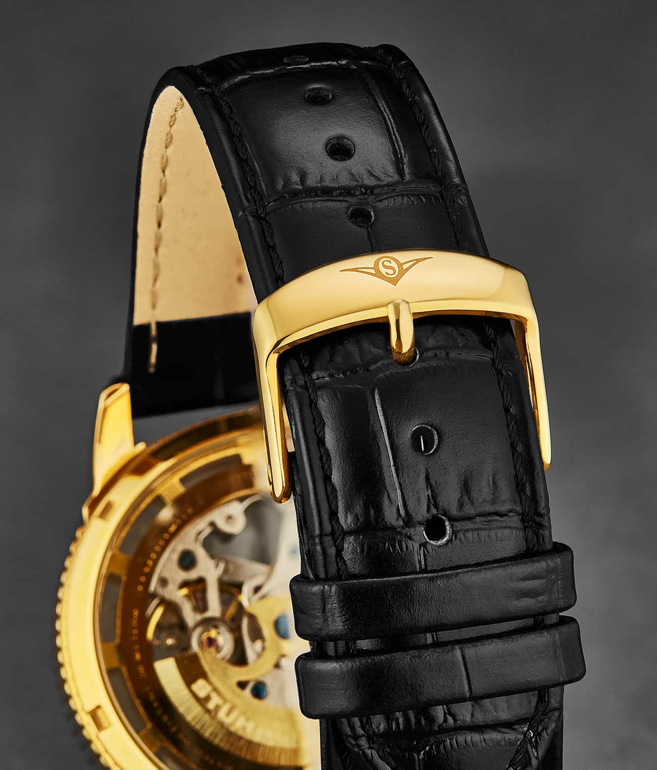 Alligator Embossed Black Leather 22mm Strap - Image 2