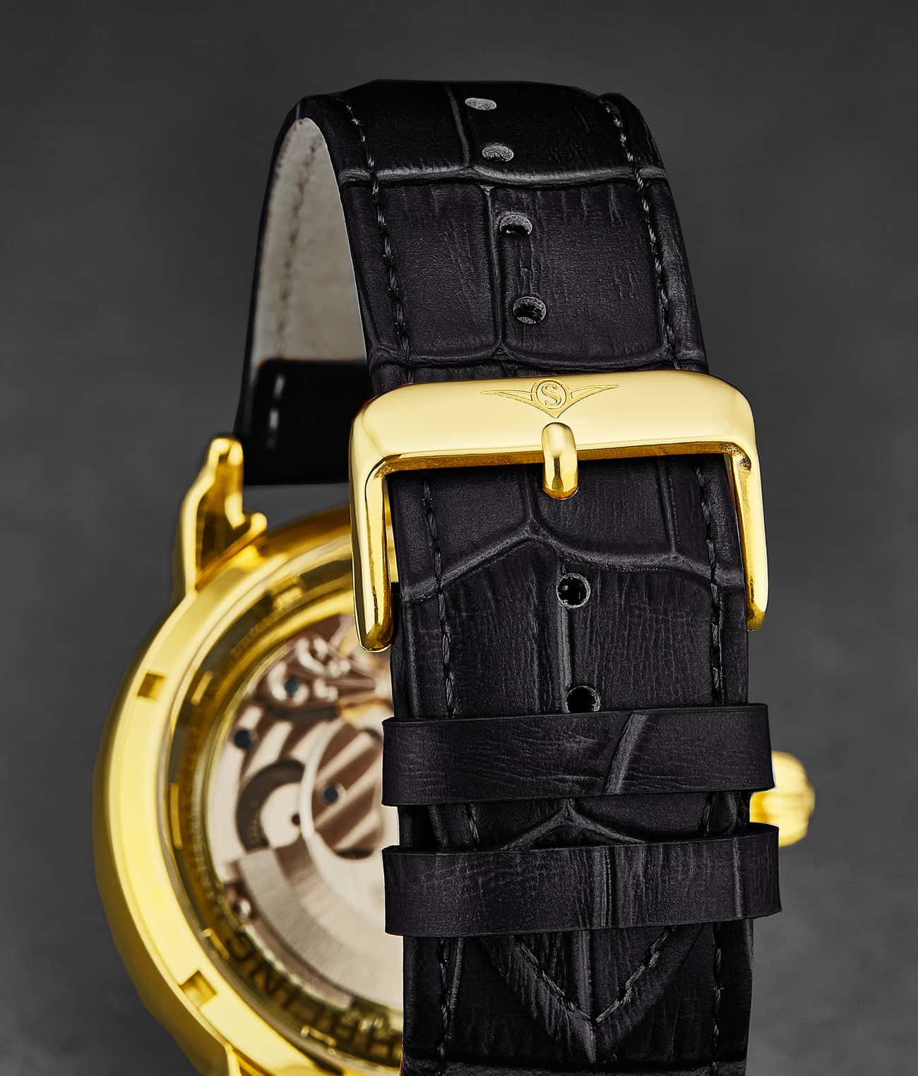 Alligator Embossed Black Leather 24mm Strap - Image 2