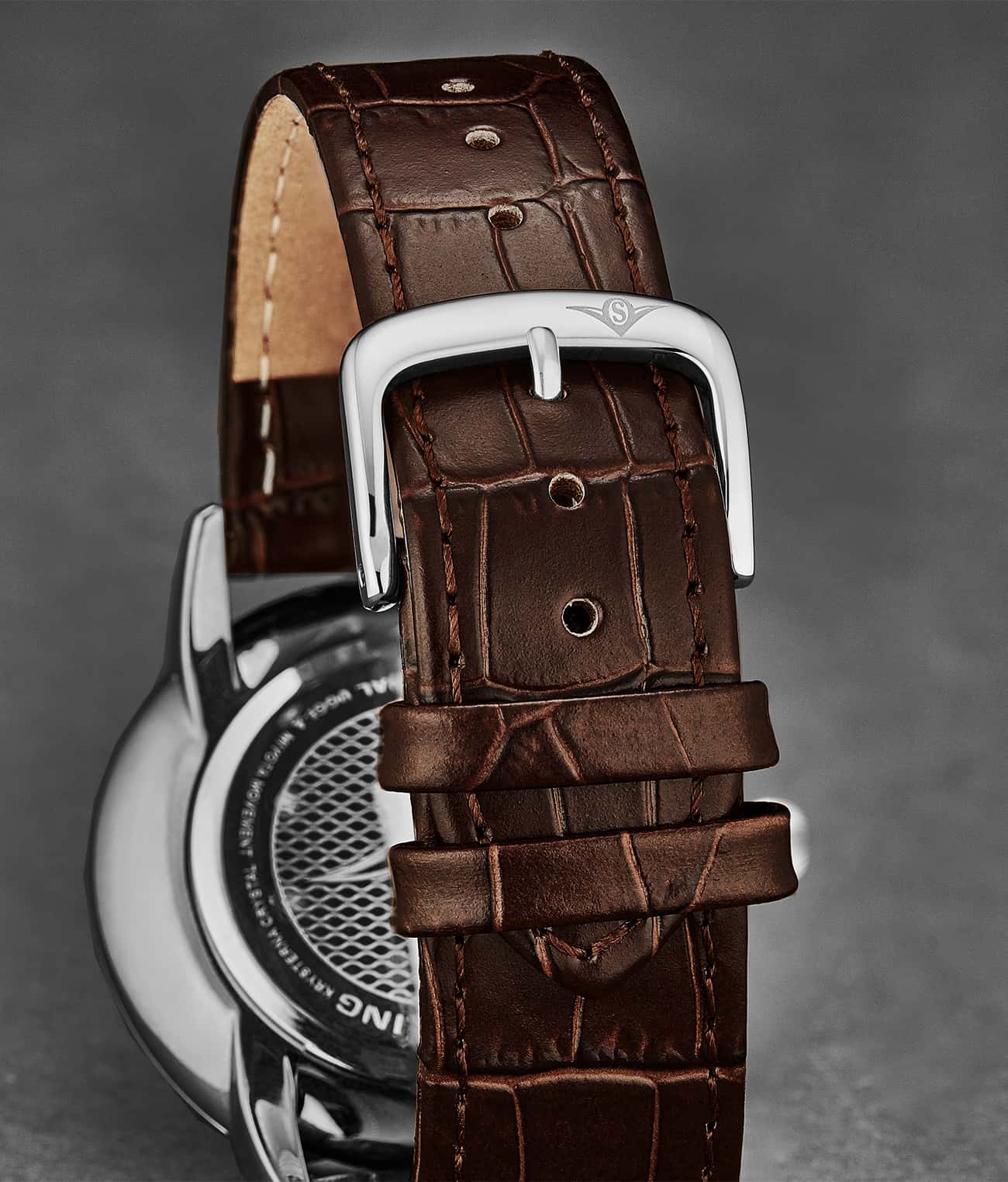 Alligator Embossed Brown Leather 20mm Strap - Image 2