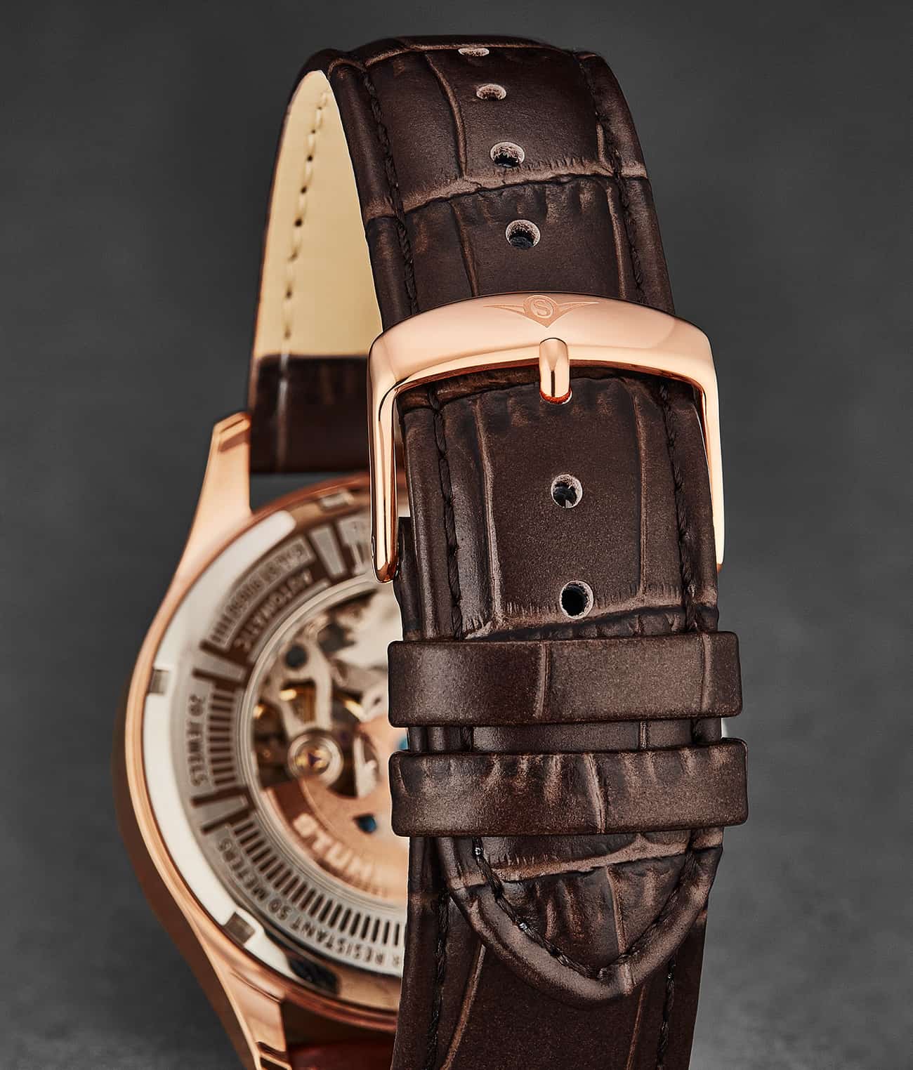 Alligator Embossed Brown Leather 22mm Strap - Image 2