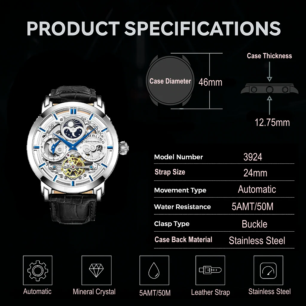 Stührling Anatol 3924 Automatic 47mm Skeleton - Image 30
