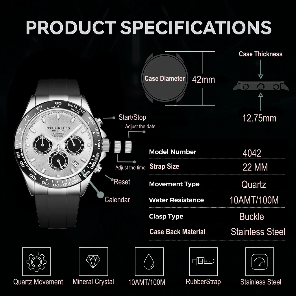 Stührling Aquamaster 4042 Quartz 42mm Chronograph - Image 20