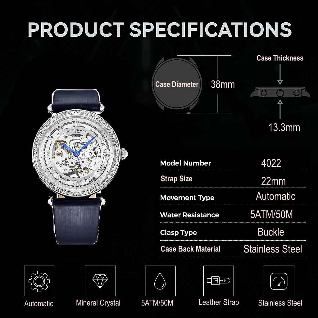 Stührling Luxe Automatic 4022 38mm Skeleton - Image 21