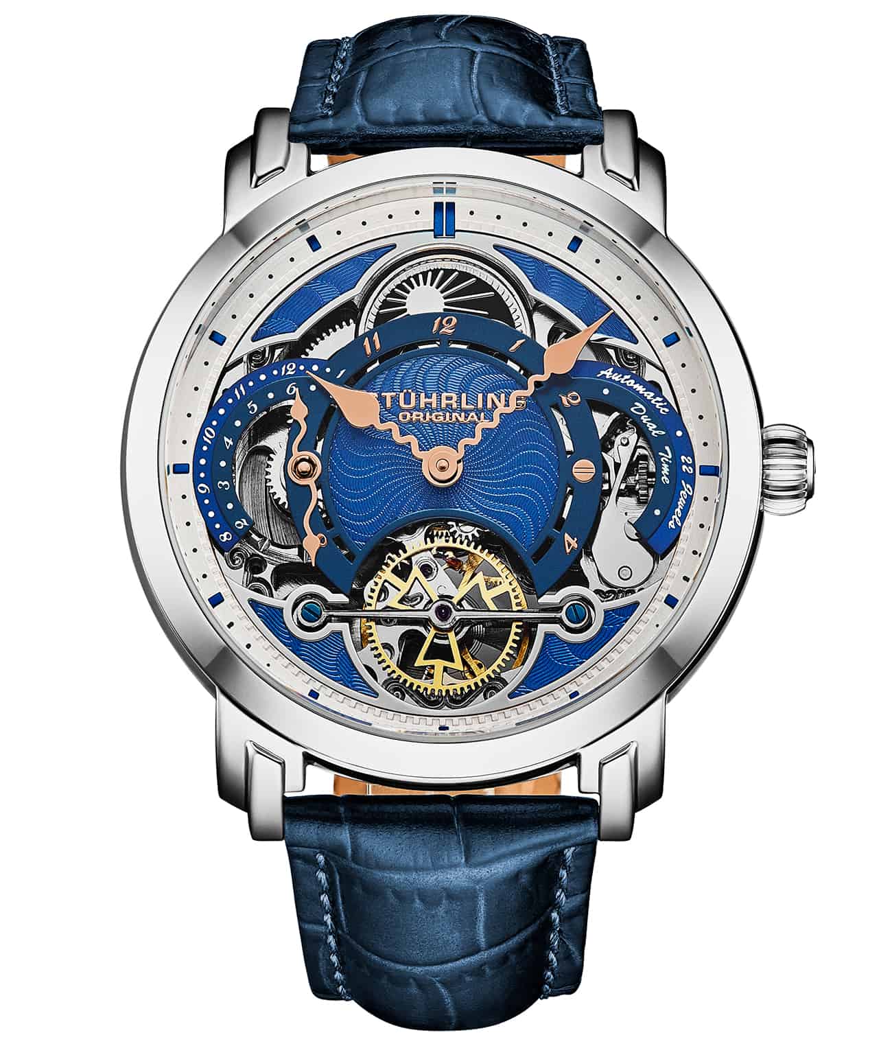 Stührling Celestial Timekeeper 1017 Dual Time Automatic 44mm Skeleton Watch - Image 14
