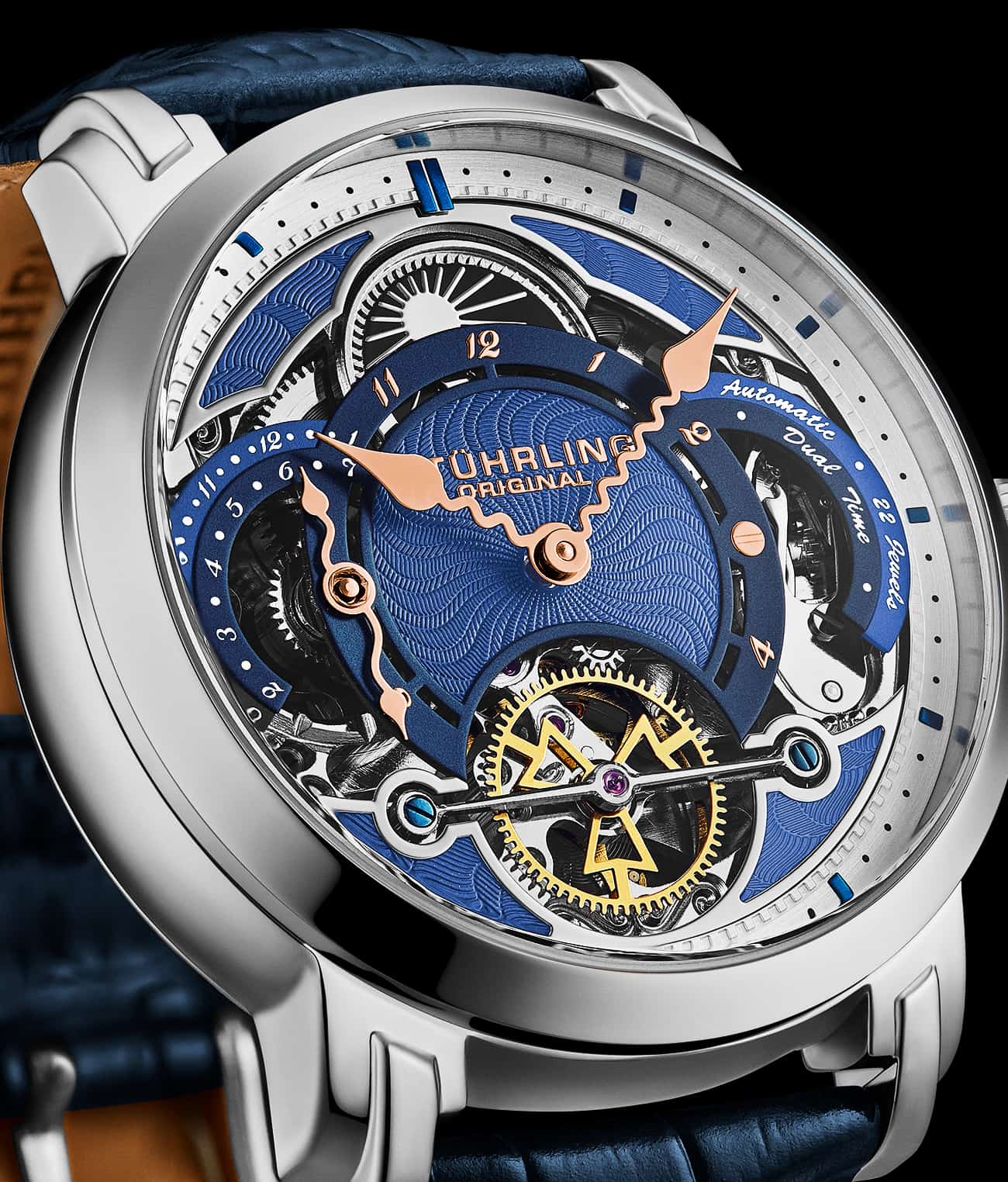 Stührling Celestial Timekeeper 1017 Dual Time Automatic 44mm Skeleton Watch - Image 16