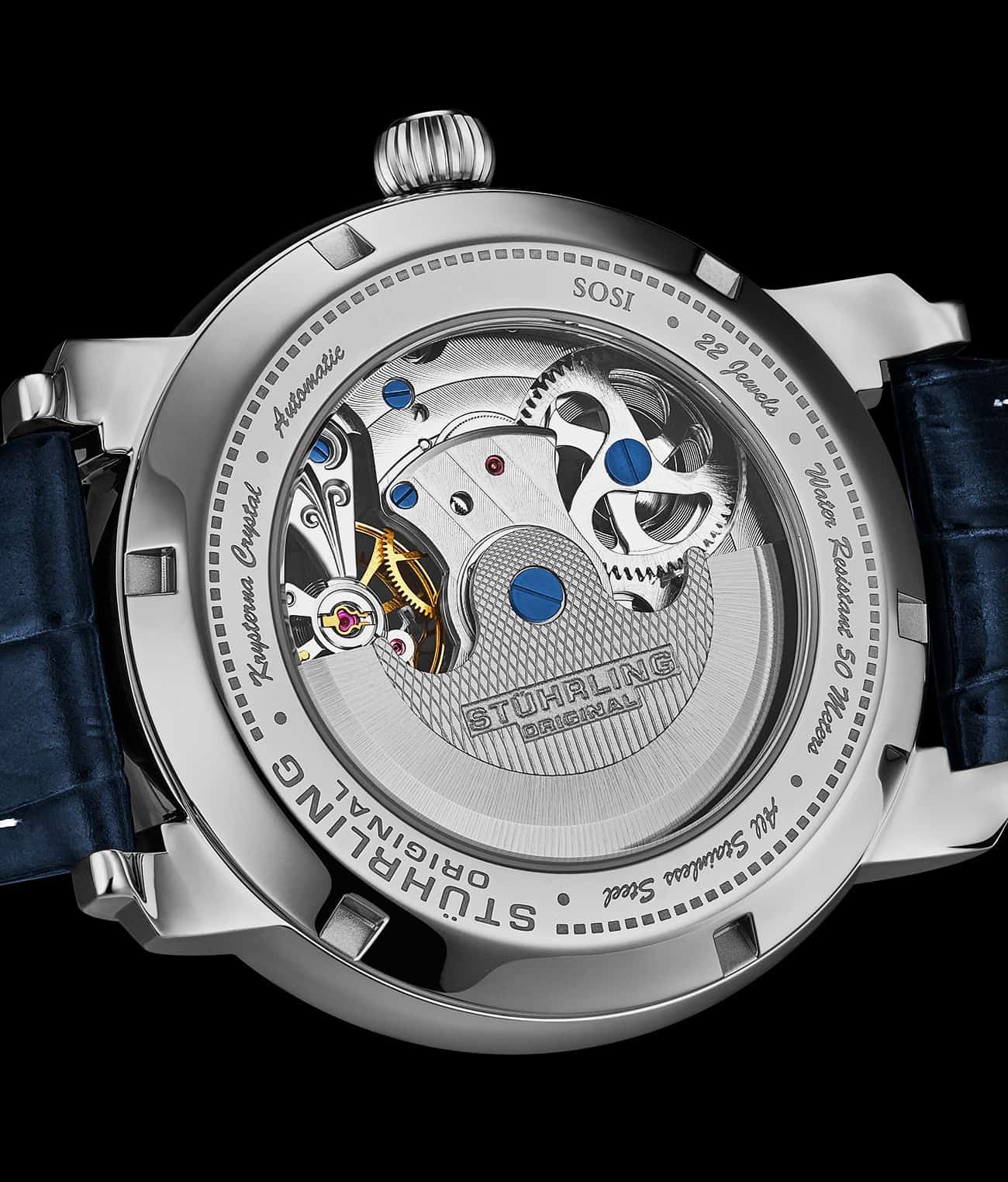 Stührling Celestial Timekeeper 1017 Dual Time Automatic 44mm Skeleton Watch - Image 17