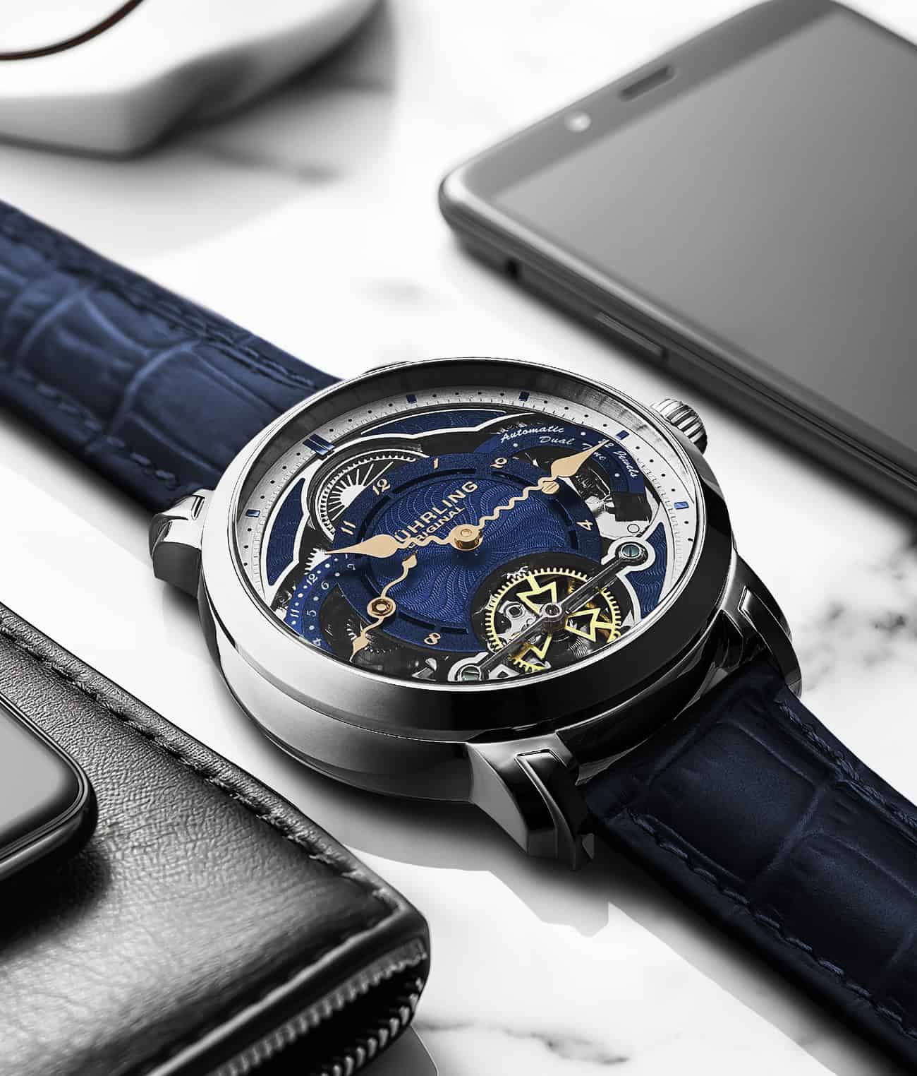 Stührling Celestial Timekeeper 1017 Dual Time Automatic 44mm Skeleton Watch - Image 19
