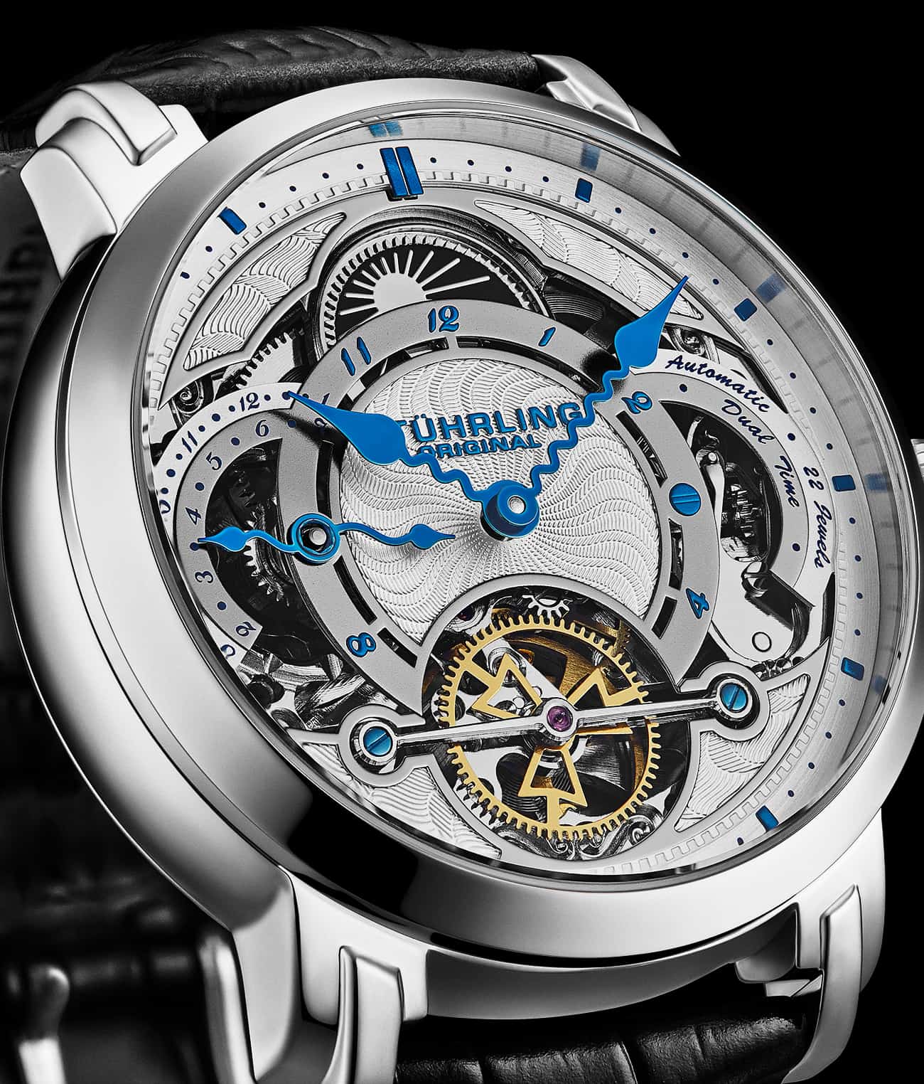Stührling Celestial Timekeeper 1017 Dual Time Automatic 44mm Skeleton Watch - Image 2