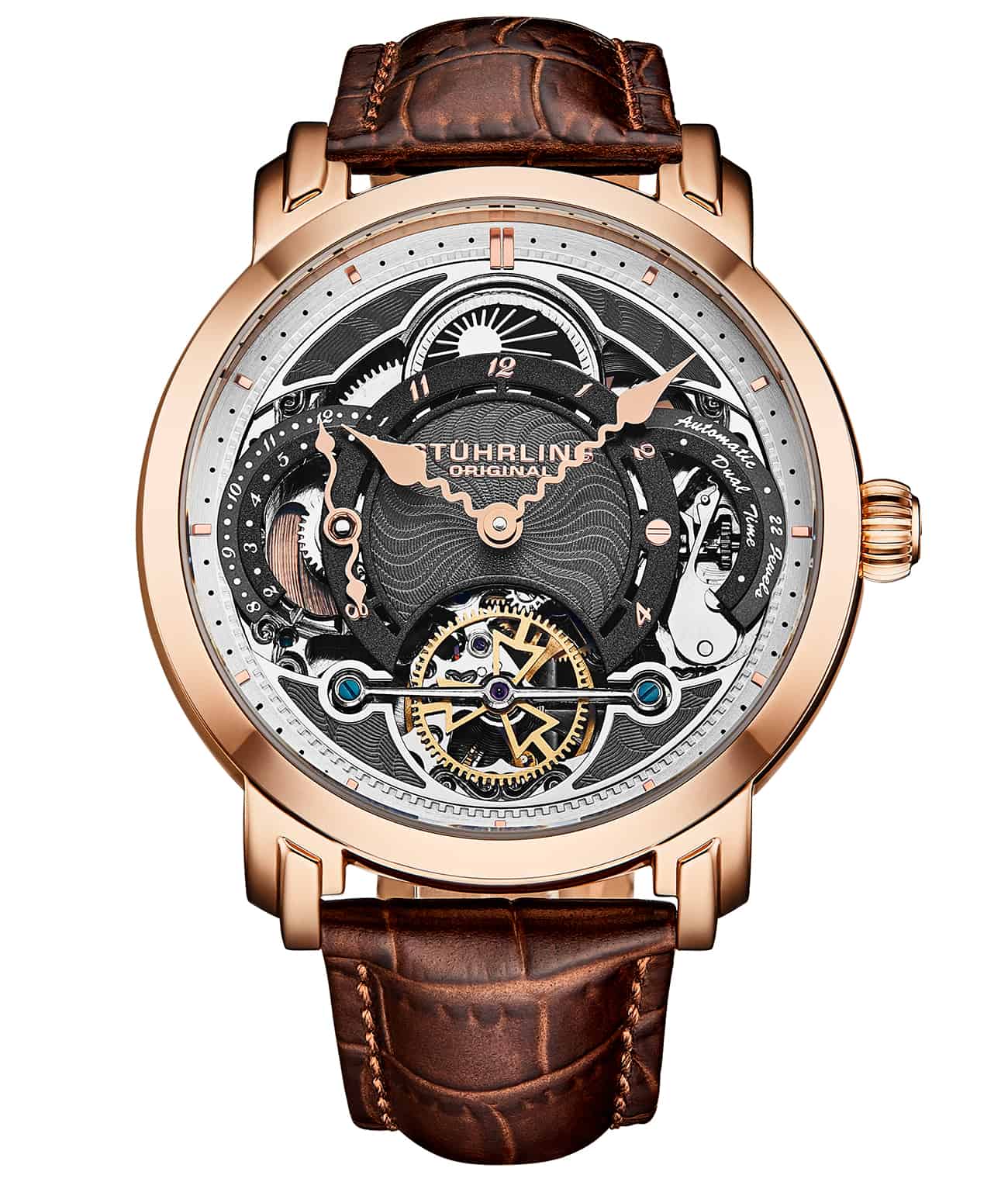 Stührling Celestial Timekeeper 1017 Dual Time Automatic 44mm Skeleton Watch - Image 21