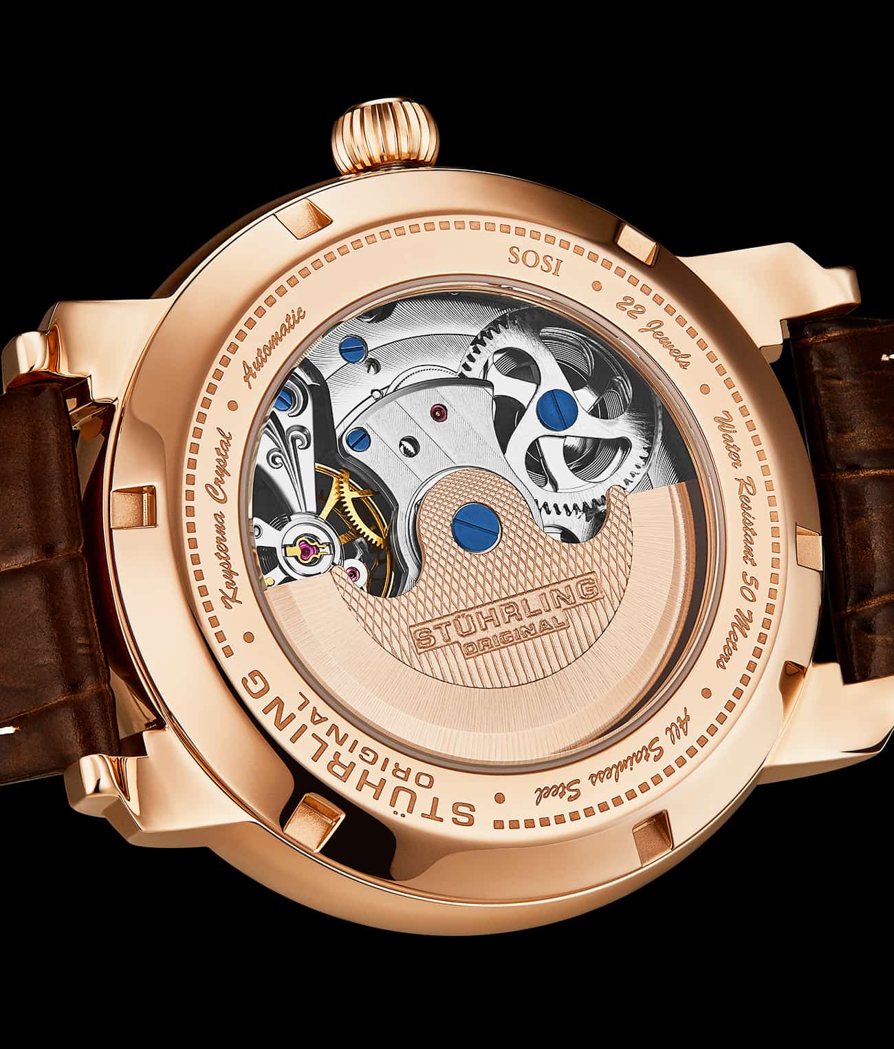 Stührling Celestial Timekeeper 1017 Dual Time Automatic 44mm Skeleton Watch - Image 24