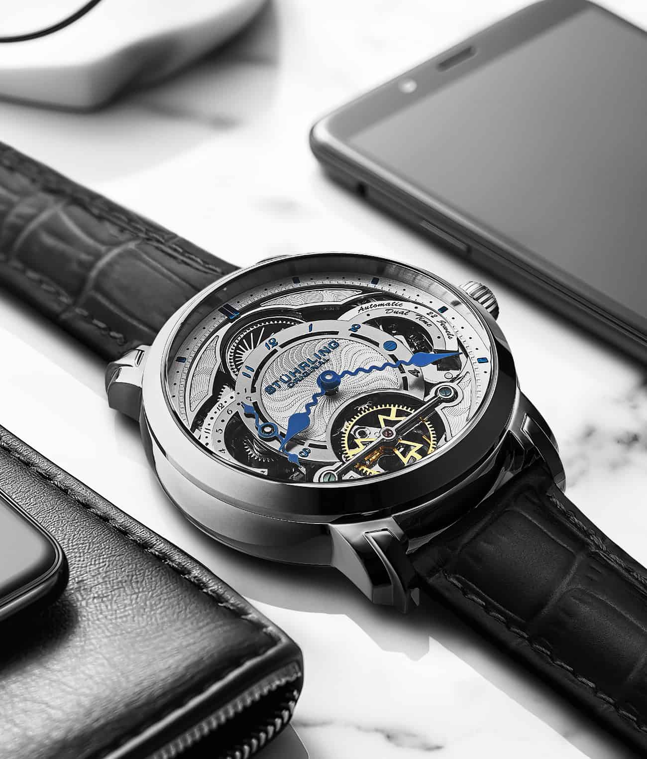 Stührling Celestial Timekeeper 1017 Dual Time Automatic 44mm Skeleton Watch - Image 5