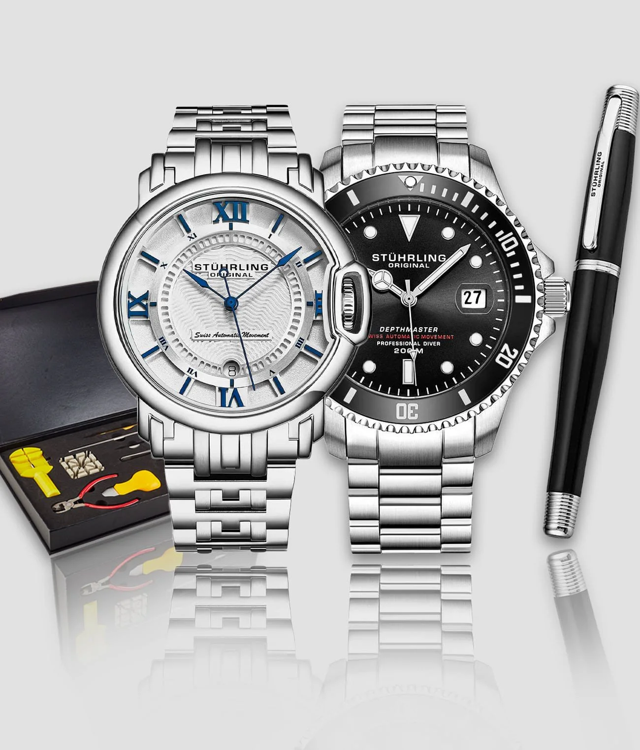 Depthmaster 883.01, Sion 1001.01, Signature Pen, and Watch Tool Kit