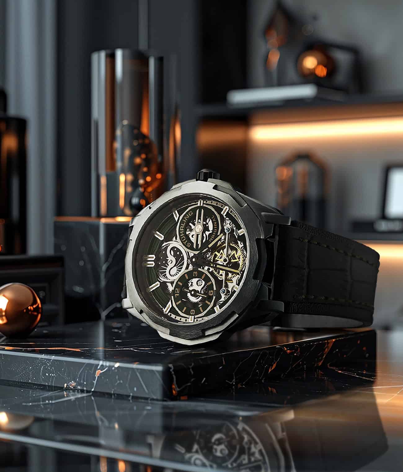Stührling Dual Time 1012 Automatic Navigator 46mm Skeleton - Image 12