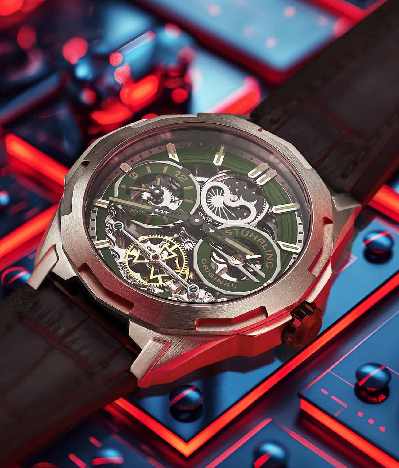 Stührling Dual Time 1012 Automatic Navigator 46mm Skeleton - Image 14