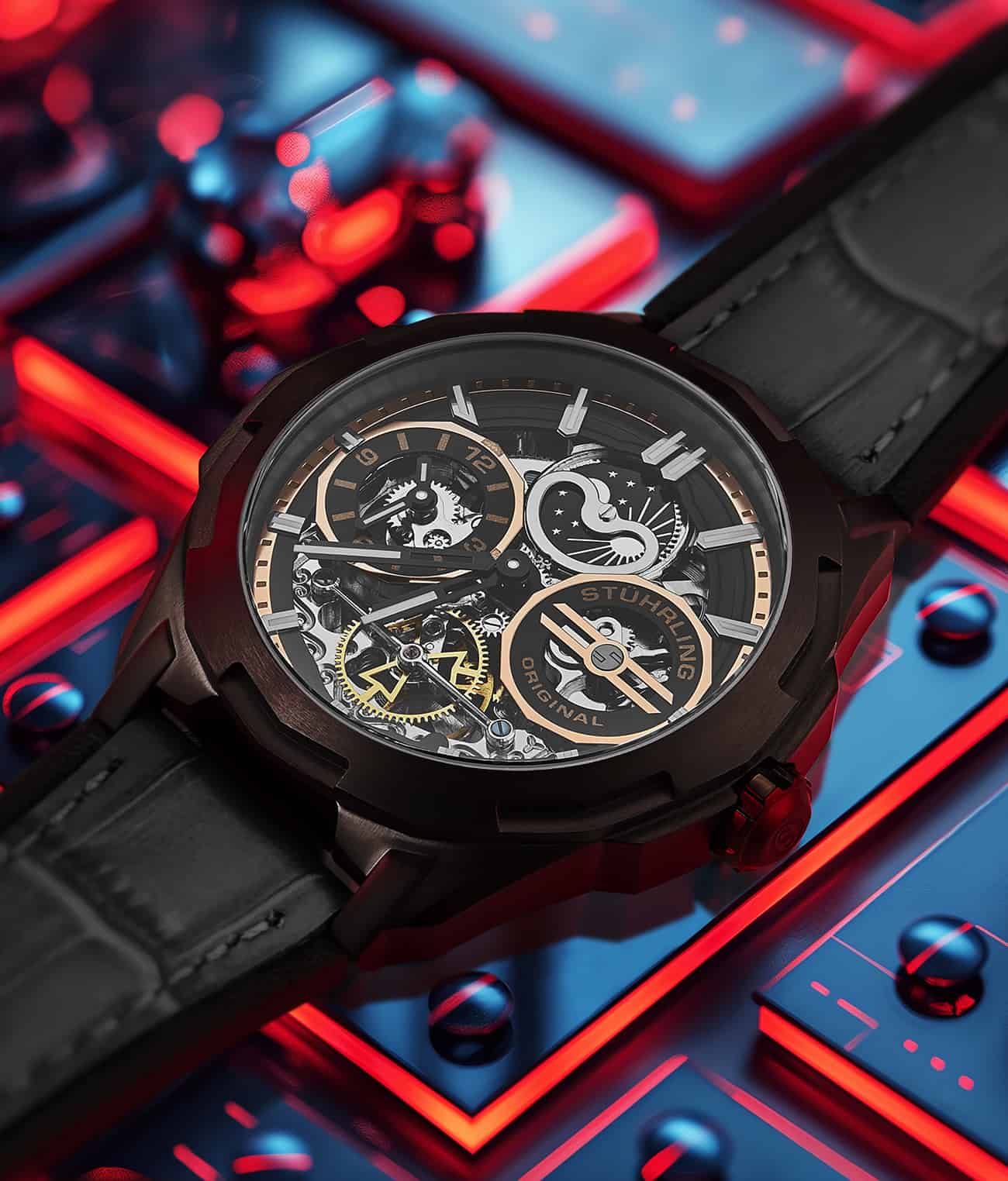 Stührling Dual Time 1012 Automatic Navigator 46mm Skeleton - Image 17