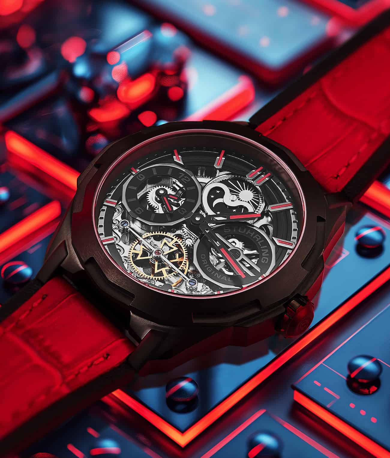 Stührling Dual Time 1012 Automatic Navigator 46mm Skeleton - Image 35