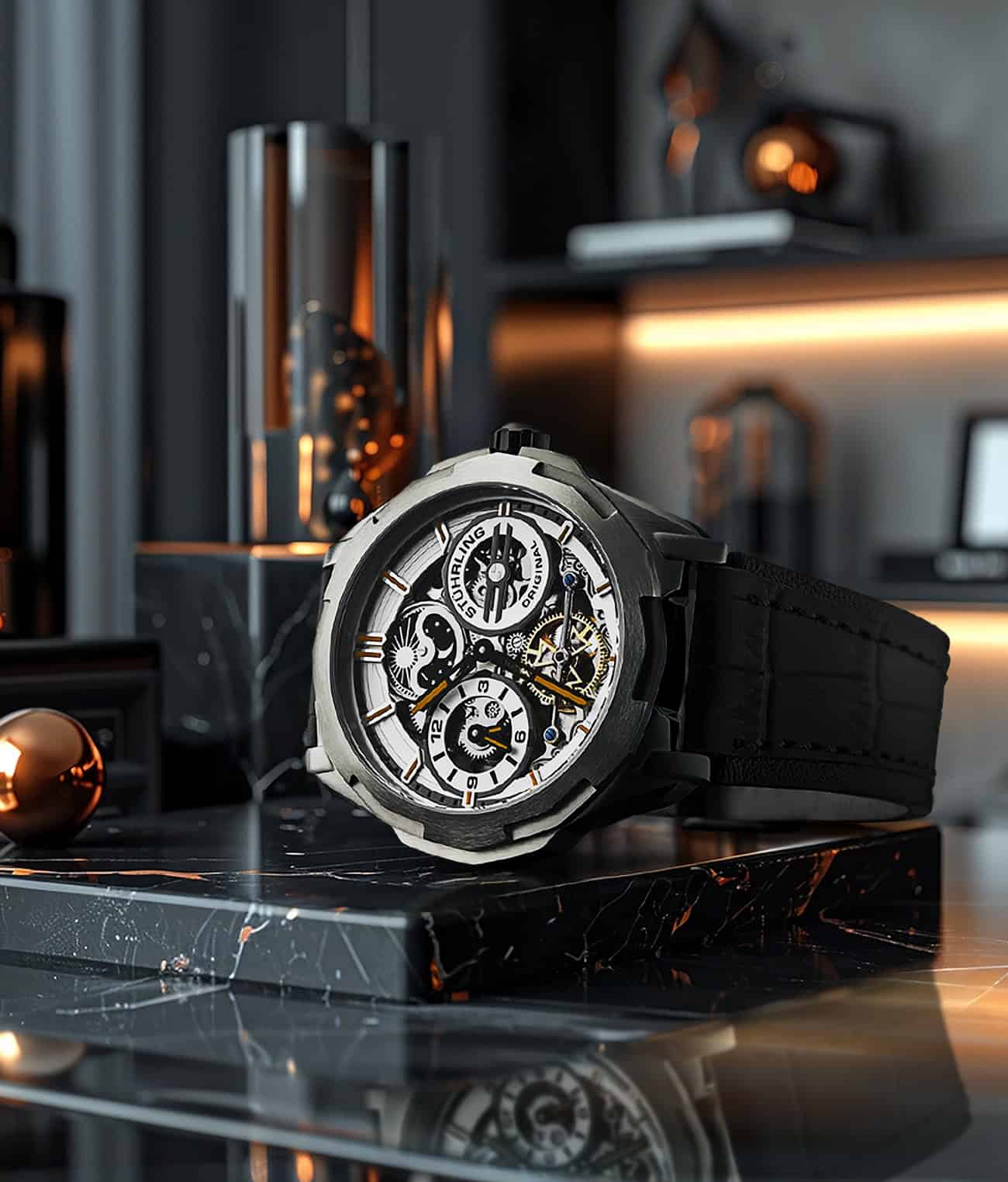 Stührling Dual Time 1012 Automatic Navigator 46mm Skeleton - Image 5