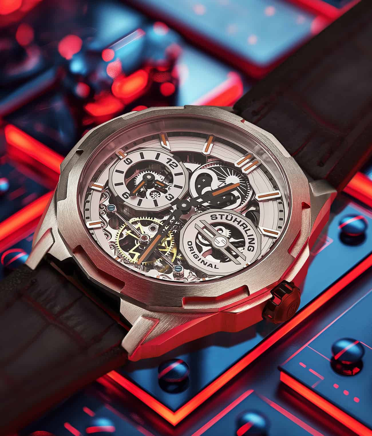Stührling Dual Time 1012 Automatic Navigator 46mm Skeleton - Image 7