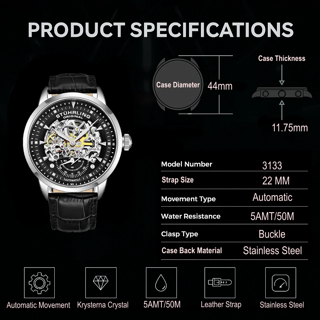 Stührling Executive 3133 Automatic 44mm Skeleton - Image 17