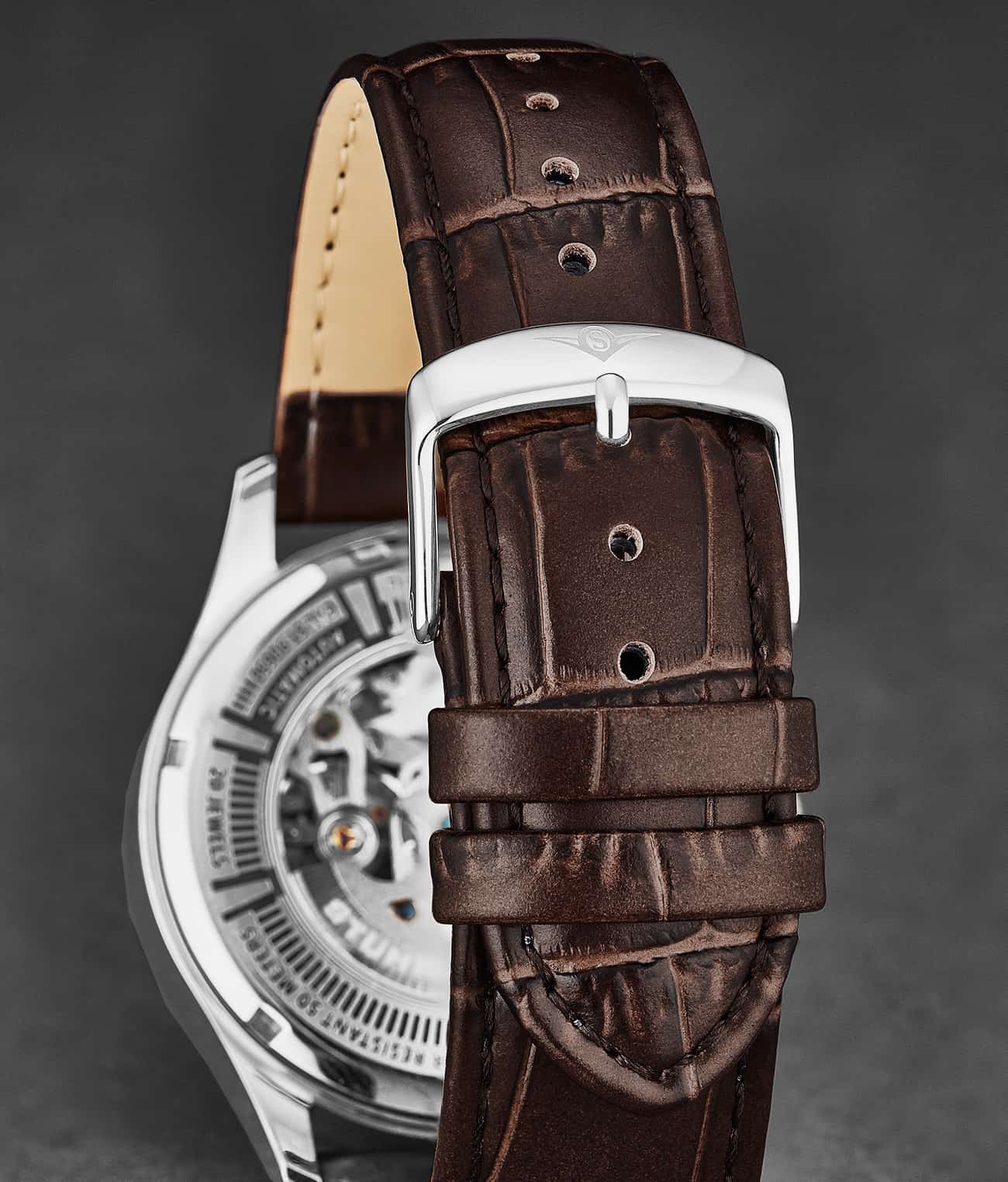 Stührling Genuine Calfskin Brown Leather Alligator Embossed 22mm Strap - Image 2
