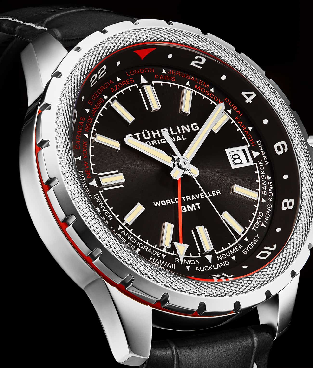 Stührling Global Voyager 1014 GMT 42mm World Timer Watch - Image 2