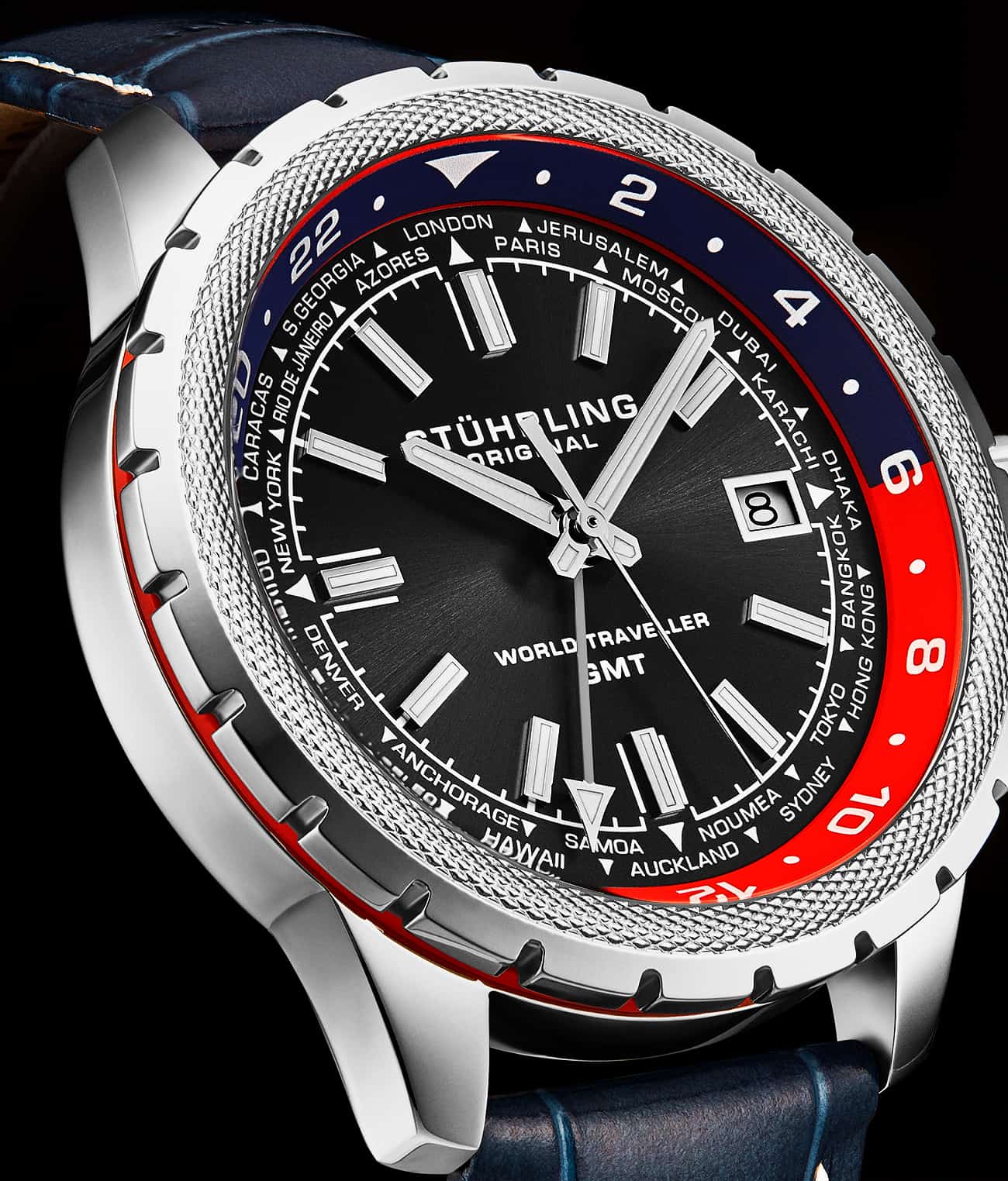 Stührling Global Voyager 1014 GMT 42mm World Timer Watch - Image 9