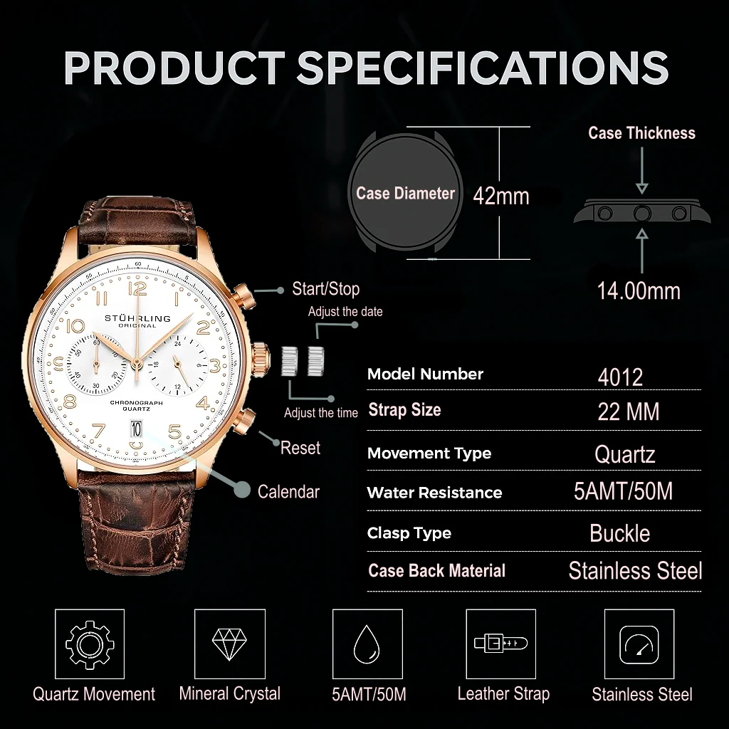 Stührling GR1-Q 4012 Quartz 42mm Chronograph - Image 31