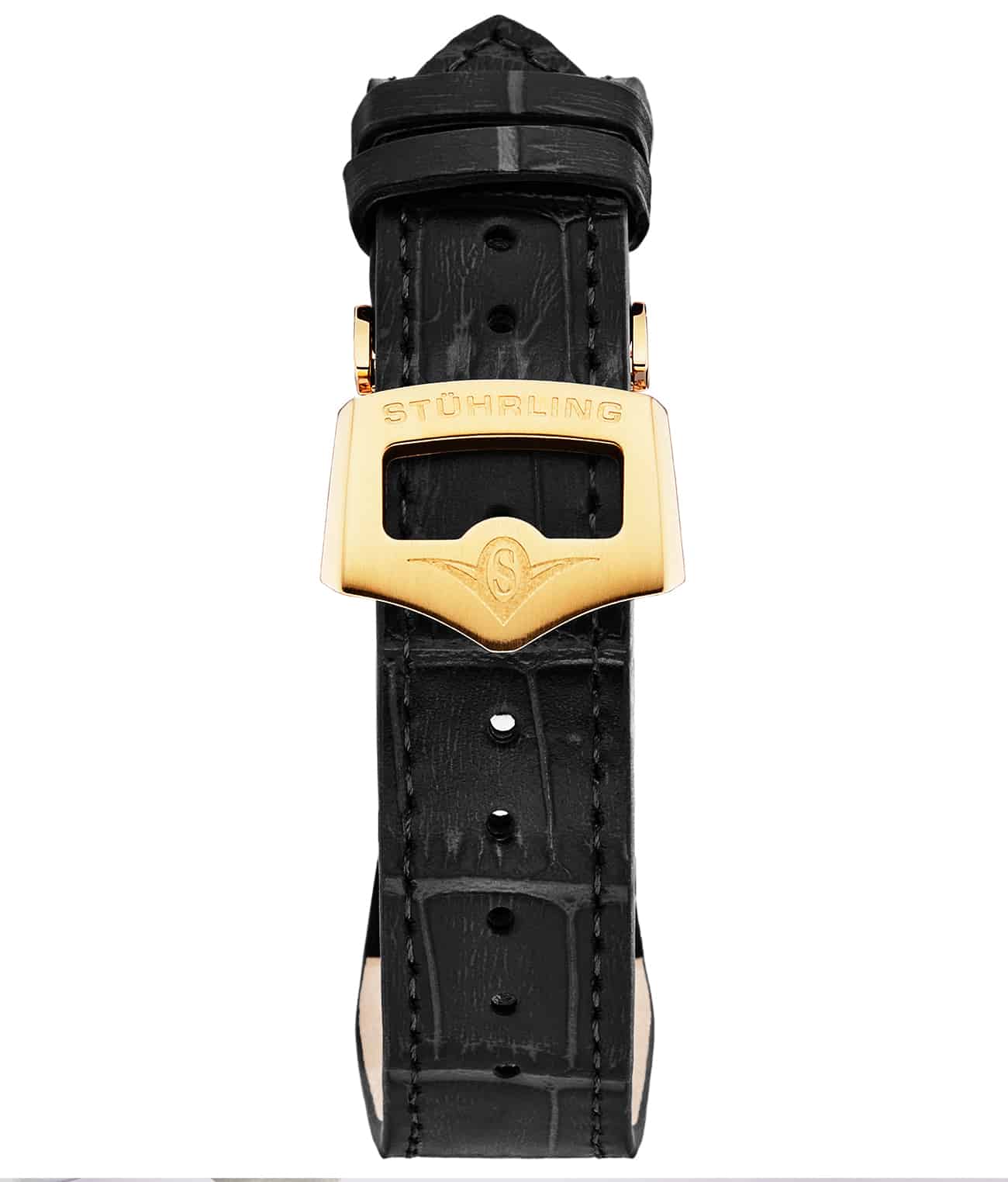 Stührling 22mm Leather Strap with Stainless Steel Deployant Buckle - Image 11
